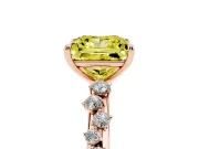 Fancy Yellow Princess Cut Diamond Cluster Solitaire Ring Set in Rose gold with Prong Setting