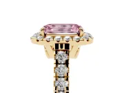 Emerald Cut Accented Halo Engagement Ring Setting for a Fancy Pink Lab-Grown Diamond | Yellow Gold