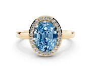 Oval Thin Halo Engagement Ring Setting for a Fancy Blue Lab-Grown Diamond | Plain Band | Yellow Gold