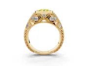 Fancy Yellow Round Cut Diamond Bezel Ring Set in Yellow gold with Milgrain Accent Band