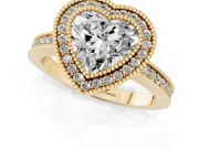 Heart Cut Diamond Round Halo Ring Set in Yellow gold with Pavé Band