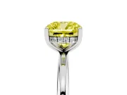 Fancy Yellow Cushion Cut Diamond Solitaire Engagement Ring Set in Silver with Prong Setting and Polished Band
