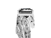Fancy Black Princess Cut Diamond Solitaire Ring Set in Silver with Layered Twist Pavé Band