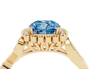 Cushion Cut Leaf Halo Engagement Ring Setting for a Fancy Blue Lab-Grown Diamond | Yellow Gold