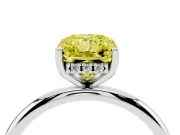 Fancy Yellow Radiant Cut Diamond Solitaire Engagement Ring Set in Platinum with Prong Setting and Polished Band