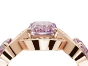 Radiant Cut Three Stone Halo Engagement Ring Setting for a Fancy Pink Lab-Grown Diamond | Pavé Wave Band | Rose Gold