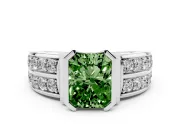 Fancy Green Radiant Cut Diamond Wide Channel Set Band Ring Set in Platinum with Bezel Setting
