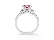 Fancy Pink Three-Stone Round Cut Diamond Pavé Band Ring Set in White gold with Prong Setting