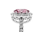 Fancy Pink Oval Cut Diamond Pavé Band Halo Engagement Ring Set in Silver with Prong Setting