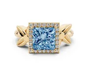 Princess Cut Floral Halo Engagement Ring Setting for a Fancy Blue Lab-Grown Diamond | Yellow Gold