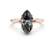Fancy Black Marquise Cut Diamond Solitaire Ring Set in Rose gold with Thin Band and Prong Setting
