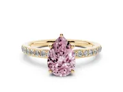Fancy Pink Pear Cut Diamond Pavé Band Ring Set in Yellow gold with Prong-Set Center Stone