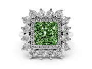 Princess Cut Floral Halo Engagement Ring Setting for a Fancy Green Lab-Grown Diamond | Plain Band | Sterling Silver