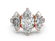 Marquise Three Stone Engagement Ring Setting | Accented Shoulders | Rose Gold
