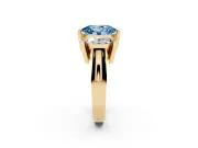 Fancy Blue Oval Cut Diamond Three-Stone Channel Set Ring Set in Yellow gold with Smooth Polished Band