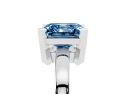 Fancy Blue Asscher Cut Diamond Solitaire Ring Set in Platinum with Prong Head and Smooth Polished Band