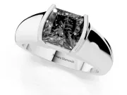 Princess Cut Half Bezel Solitaire Engagement Ring Setting for a Black Center | Wide Band | Platinum