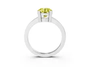 Fancy Yellow Round Cut Diamond Solitaire Ring Set in Platinum with Prong Head and Smooth Polished Band