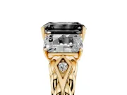 Emerald Cut Three Stone Engagement Ring Setting for a Black Center | Braided Band | Yellow Gold