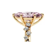 Fancy Pink Marquise Cut Diamond Solitaire Vine Band Ring Set in Yellow gold with Round Accents and Prong Setting