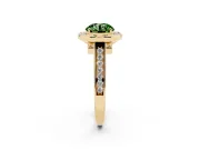 Fancy Green Round Cut Diamond Halo Solitaire Ring Set in Yellow gold with Pavé Band and Bezel Setting