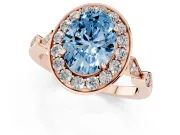 Oval Halo Engagement Ring Setting for a Fancy Blue Lab-Grown Diamond | Bezel Stations | Rose Gold