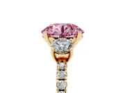 Round Three Stone Engagement Ring Setting for a Fancy Pink Lab-Grown Diamond | Pave Shoulders | Yellow Gold