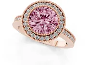Round Milgrain Halo Engagement Ring Setting for a Fancy Pink Lab-Grown Diamond | Pave Band | Rose Gold