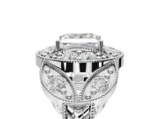 Princess Cut Vintage Floral Halo Engagement Ring Setting | Engraved Milgrain Band | Platinum