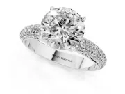 Round Cut Diamond Solitaire Ring Set in White gold with Prong Setting and Pavé-Set Band