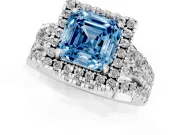 Asscher Cut Halo Split Shank Engagement Ring Setting for a Fancy Blue Lab-Grown Diamond | Round Side Stones | White Gold