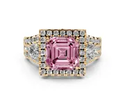 Asscher Cut Halo Split Shank Engagement Ring Setting for a Fancy Pink Lab-Grown Diamond | Yellow Gold