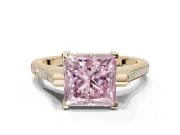 Princess Cut Vintage Cathedral Engagement Ring Setting for a Fancy Pink Lab-Grown Diamond | Carved Band | Yellow Gold