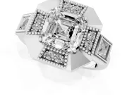 Asscher Cut Diamond Milgrain Halo Ring Set in White gold with Split Shank