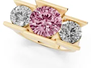 Fancy Pink Round Cut Diamond Three-Stone Channel Set Ring Set in Yellow gold with Smooth Polished Band