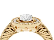 Pear Cut Diamond Halo Ring Set in Yellow gold with Round Accent Halo, Pavé Band and Prong Setting