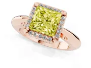 Fancy Yellow Princess Cut Diamond Halo Engagement Ring Set in Rose gold with Plain Split Shank and Prong Setting