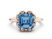 Asscher Cut Petal Halo Engagement Ring Setting for a Fancy Blue Lab-Grown Diamond | Rose Gold
