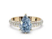 Pear-Shaped Domed Pavé Engagement Ring Setting for a Fancy Blue Lab-Grown Diamond | Yellow Gold