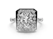 Radiant Cut Vintage Halo Engagement Ring Setting | Bezel Station Shoulders | Sterling Silver
