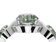 Round Three Stone Halo Engagement Ring Setting for a Fancy Green Lab-Grown Diamond | Pavé Wave Band | Sterling Silver