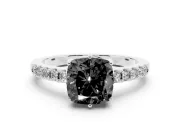 Cushion Cut Hidden Halo Engagement Ring Setting for a Black Center | Platinum