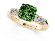 Fancy Green Cushion Cut Diamond Five-Stone Prong Set Engagement Ring Set in Yellow gold with Channel Band