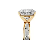 Radiant Cut Diamond Solitaire Ring Set in Yellow gold with Channel-Set Baguette Band and Prong Setting