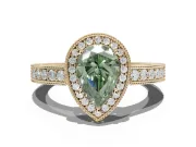 Pear-Shaped Milgrain Halo Engagement Ring Setting for a Fancy Green Lab-Grown Diamond | Wide Pavé Band | Yellow Gold