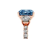 Asscher Cut Three Stone Engagement Ring Setting for a Fancy Blue Lab-Grown Diamond | Pave Shoulders | Rose Gold