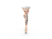 Oval Cut Diamond Solitaire Leaf-Inspired Ring Set in Rose gold with Pavé Band and Prong Setting
