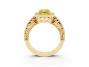 Fancy Yellow Radiant Cut Diamond Halo Ring Set in Yellow gold with Round Accent Halo, Pavé Band and Prong Setting