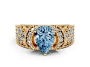 Pear-Shaped Vintage Pave Engagement Ring Setting for a Fancy Blue Lab-Grown Diamond | Milgrain Edges | Yellow Gold