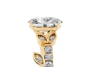Oval Leaf Pavé Engagement Ring Setting | Leaf Motif Shoulders | Yellow Gold